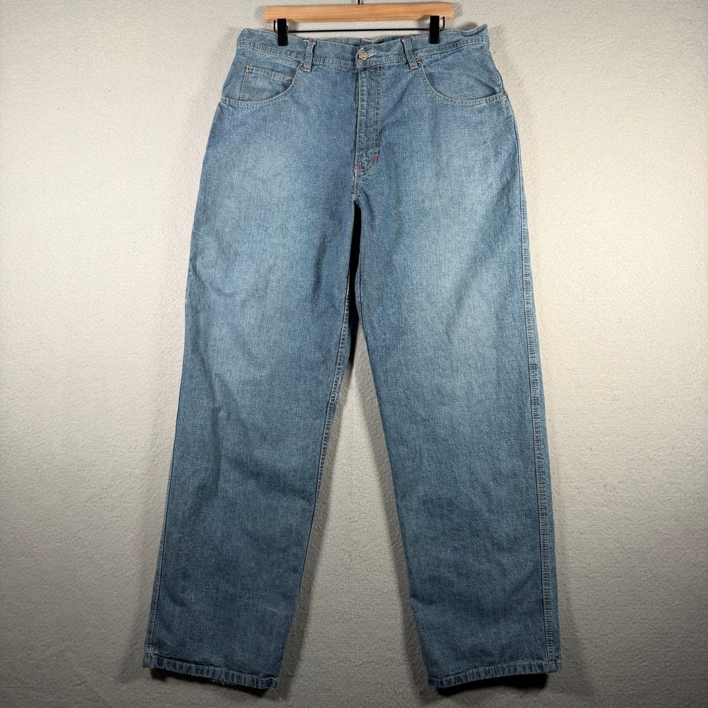 Johnny Blaze Mens Baggy Crosshatch Denim Jeans Blue Y2K Hip Hop 38x34